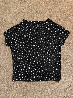 White Birch Black Top with White Stars & Asymmetric Back - S